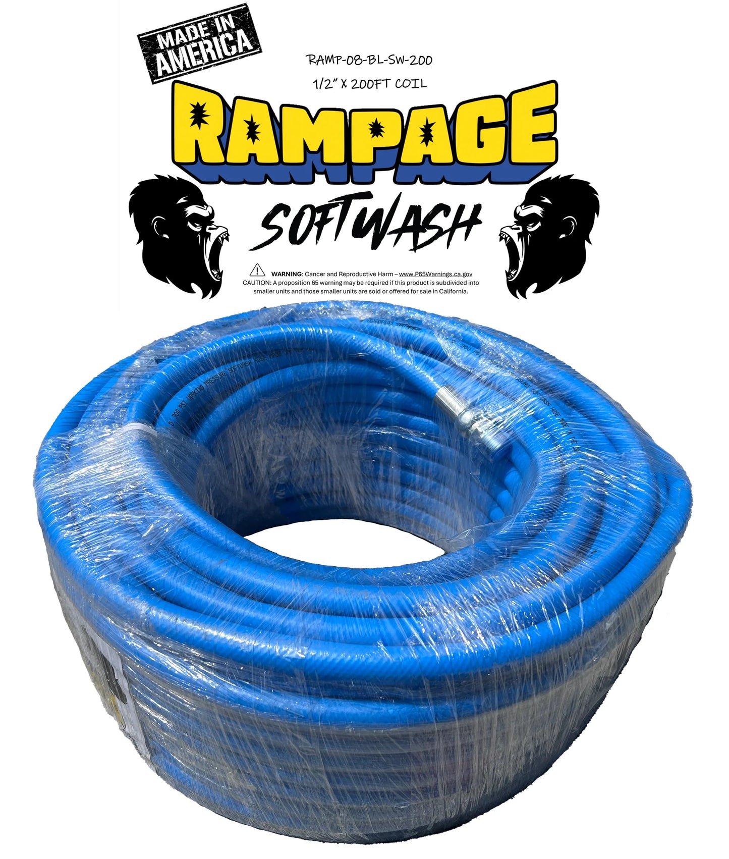 Rampage 5/8" 200' & 300' Softwash Hose w/ SS Crimped 1/2" NPT Ends