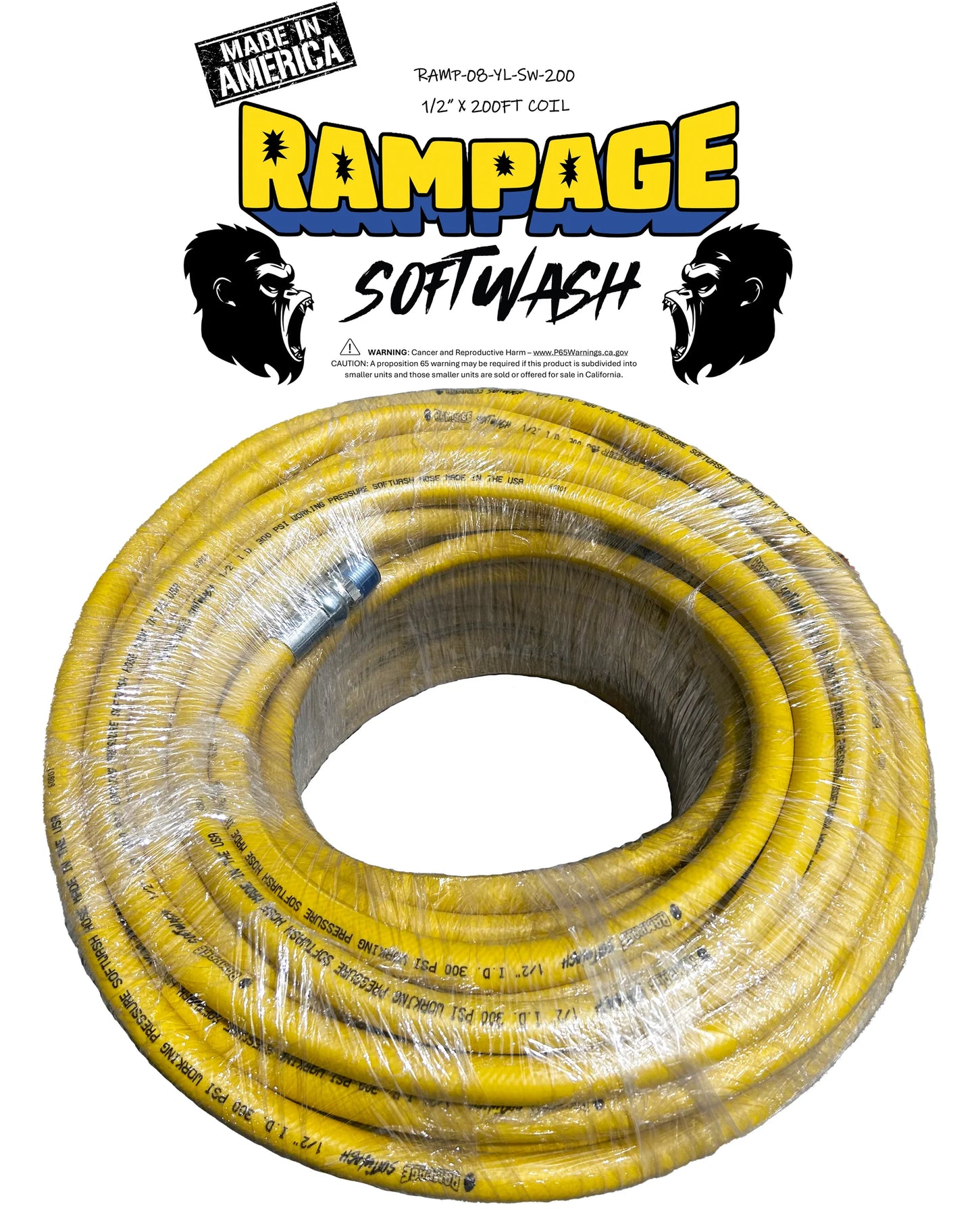Rampage 1/2" 200' & 300' Softwash Hose w/ Stainless Crimped 1/2" NPT Ends