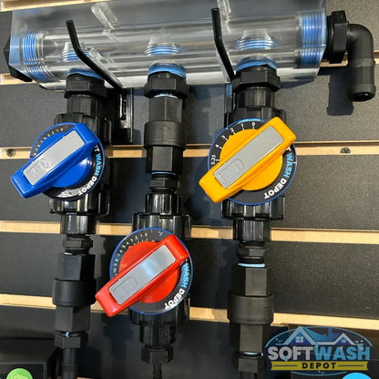 (3 Port & 4 Port) - Clear Acrylic Soft Washing Mixing Proportioner with Precision Flow Valves